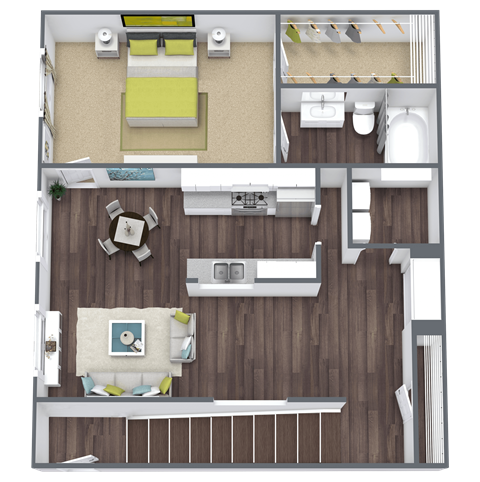 Floor plan for 1 bed, 1 bath, 1056 sqft